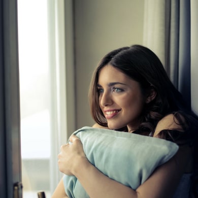 woman with pillow